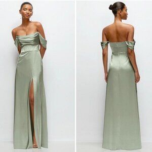 After Six A-Line Satin Maxi‎ Dress With Convertible Off-The-Shoulder Dress